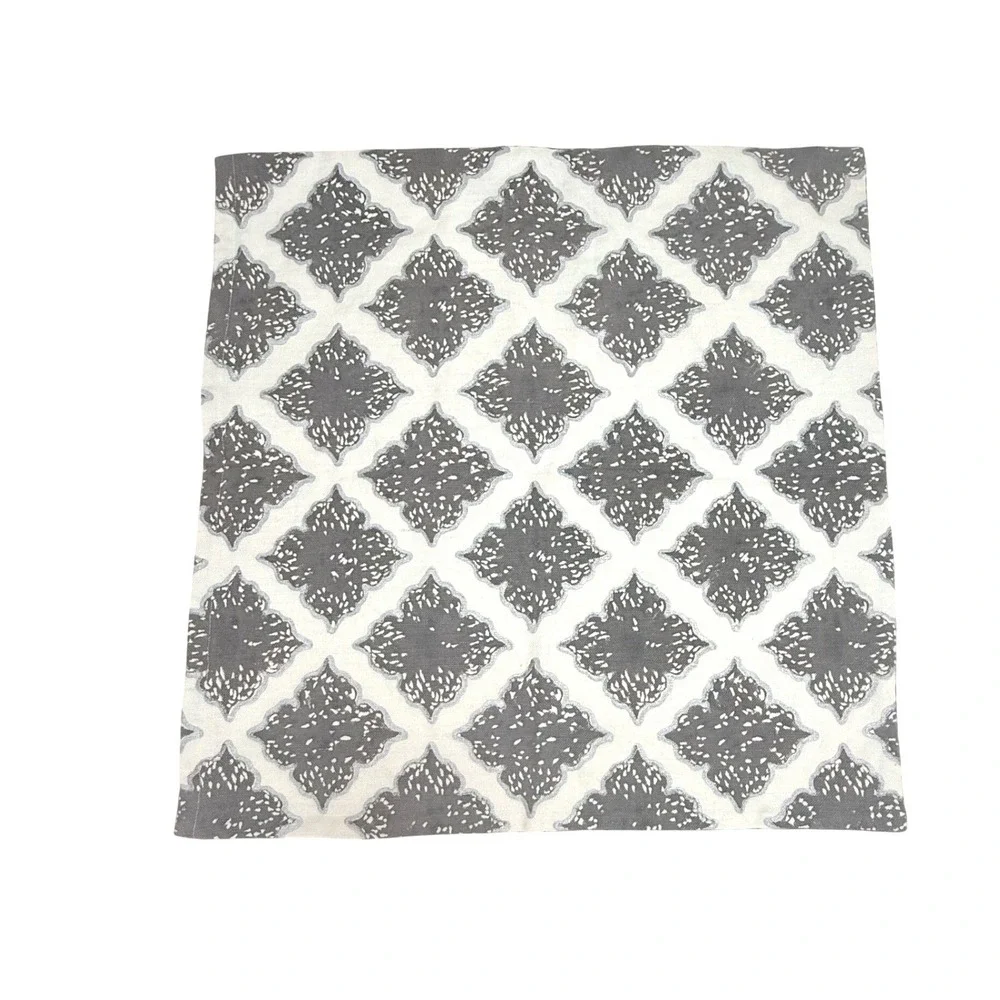 John Robshaw Linen Blend Pillow Sham 20x20 Grey Silver Metallic Block Print Zip